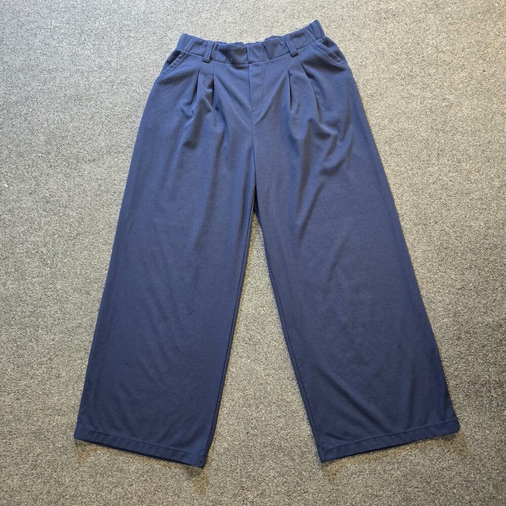 Halara Pants Womens Large Blue Stretchy Pleated Wide Leg Textured Capsule Casual